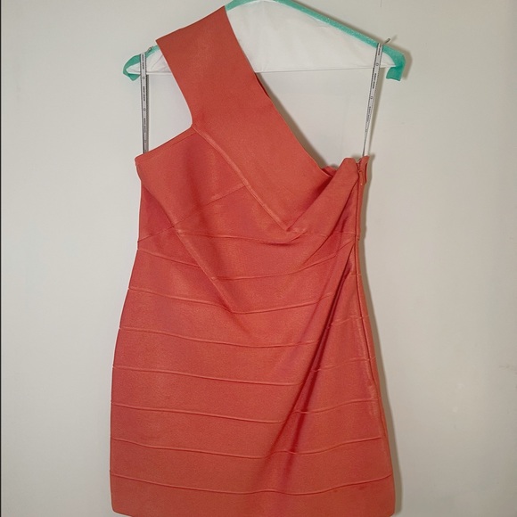 Herve Leger Peach One Shoulder Monostrap Bodycon Bandage Dress (M) - Picture 3 of 5